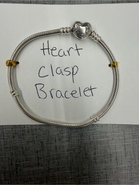 Pandora Sterling Silver Heart Clasp Snake Chain Charm Bracelet 7.9" 20cm